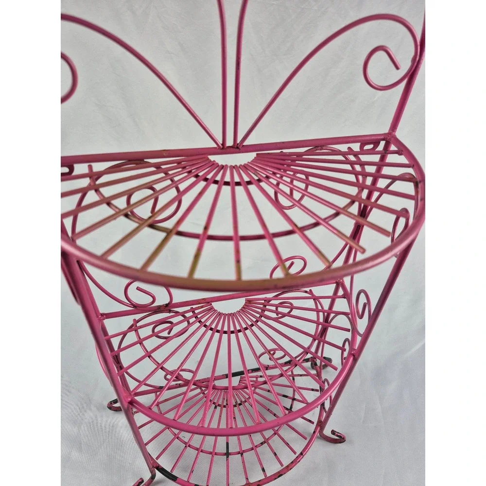 Vintage Pink Metal Wire 3 Tier Shelf Shabby Chic Scrollwork Organizer Rack